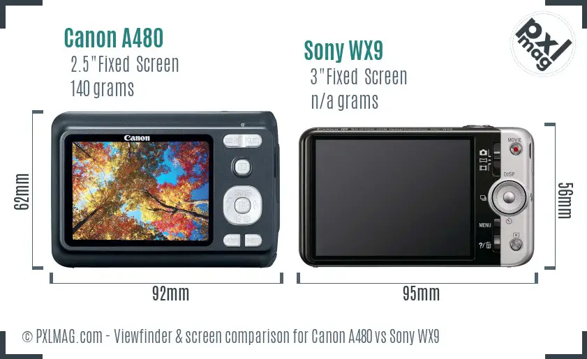 Canon A480 vs Sony WX9 Screen and Viewfinder comparison