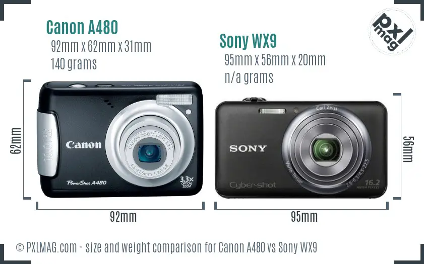 Canon A480 vs Sony WX9 size comparison