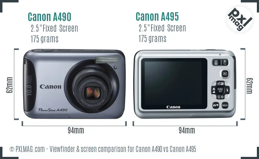 Canon A490 vs Canon A495 Screen and Viewfinder comparison
