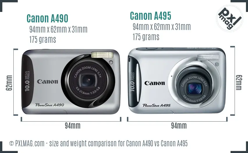 Canon A490 vs Canon A495 size comparison