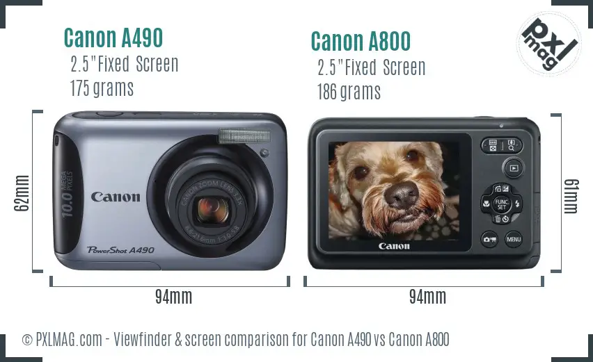 Canon A490 vs Canon A800 Screen and Viewfinder comparison