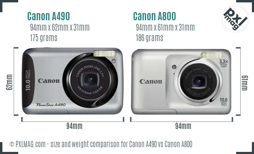 Canon A490 vs Canon A800 size comparison