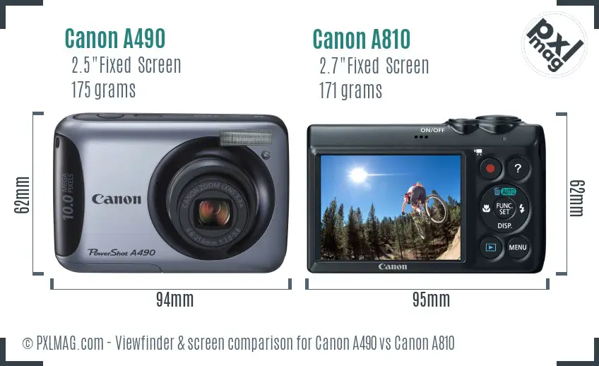 Canon A490 vs Canon A810 Screen and Viewfinder comparison
