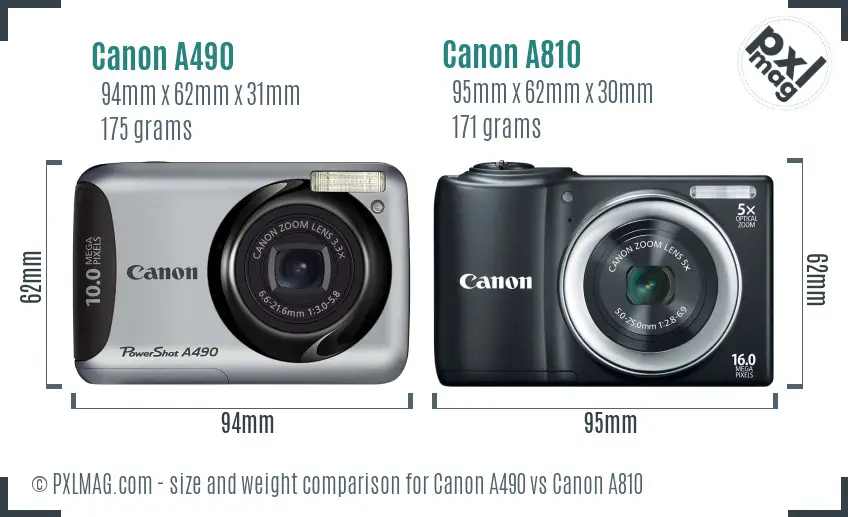 Canon A490 vs Canon A810 size comparison