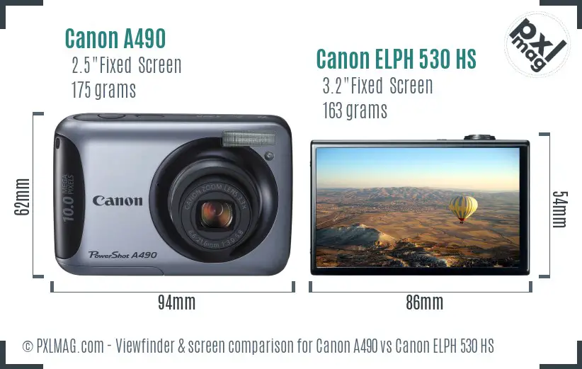 Canon A490 vs Canon ELPH 530 HS Screen and Viewfinder comparison Canon A490 vs Canon ELPH 530 HS Screen and Viewfinder comparison