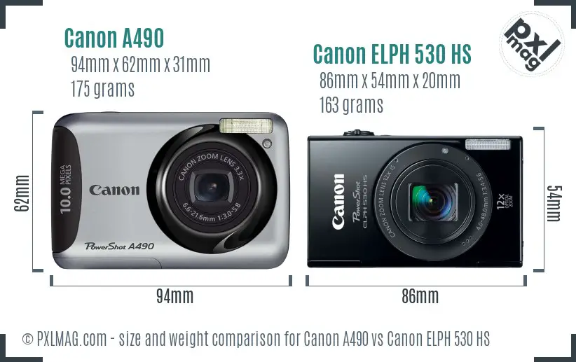 Canon A490 vs Canon ELPH 530 HS size comparison Canon A490 vs Canon ELPH 530 HS size comparison