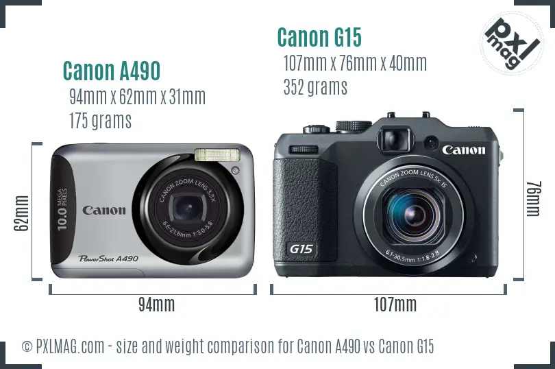 Canon A490 vs Canon G15 size comparison