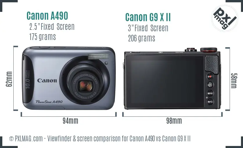 Canon A490 vs Canon G9 X II Screen and Viewfinder comparison