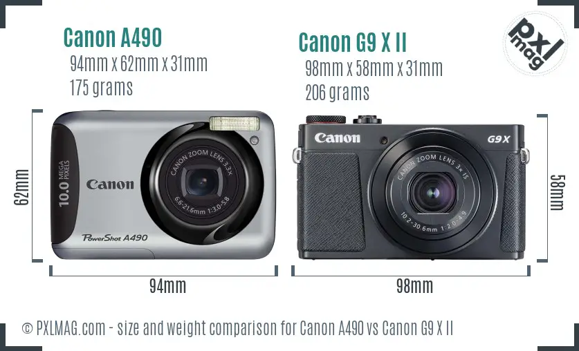 Canon A490 vs Canon G9 X II size comparison