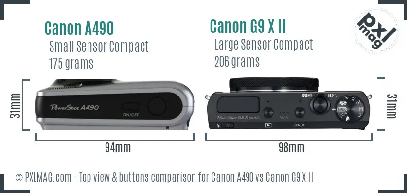 Canon A490 vs Canon G9 X II top view buttons comparison