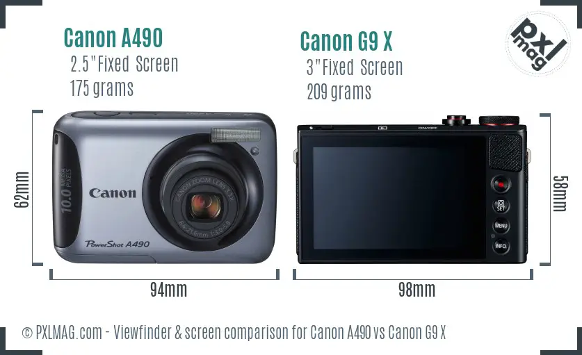 Canon A490 vs Canon G9 X Screen and Viewfinder comparison