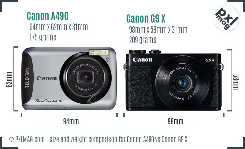 Canon A490 vs Canon G9 X size comparison
