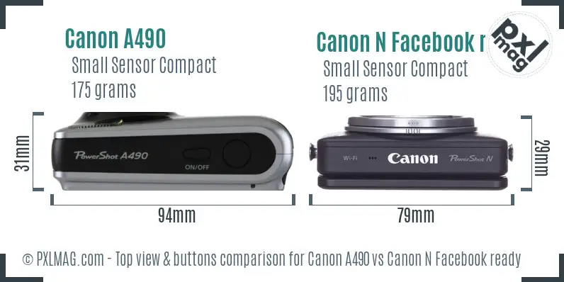 Canon A490 vs Canon N Facebook ready top view buttons comparison