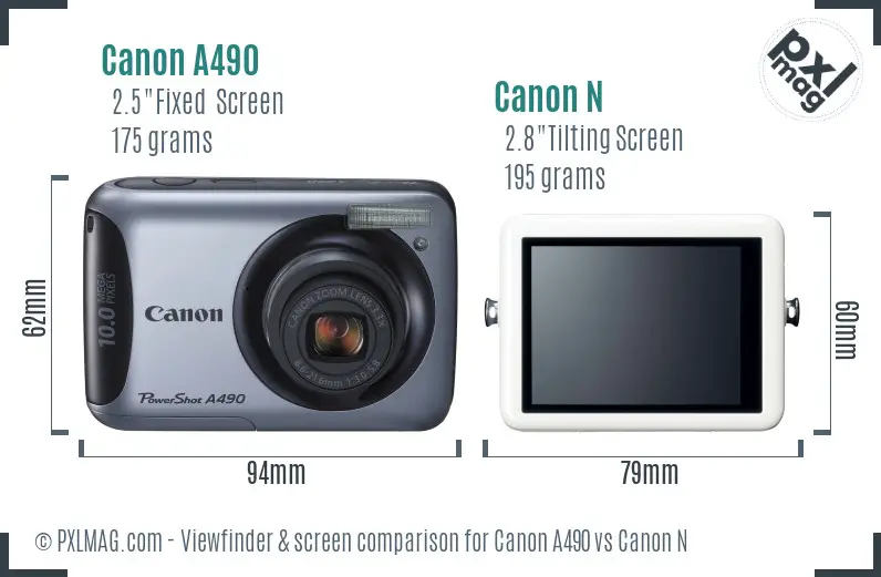 Canon A490 vs Canon N Screen and Viewfinder comparison Canon A490 vs Canon N Screen and Viewfinder comparison