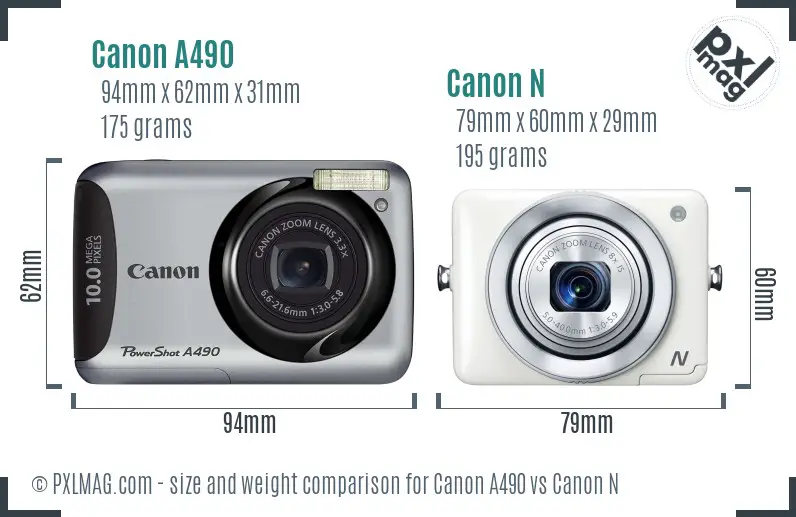 Canon A490 vs Canon N size comparison Canon A490 vs Canon N size comparison
