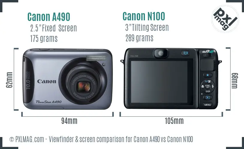 Canon A490 vs Canon N100 Screen and Viewfinder comparison