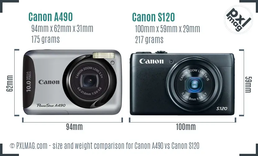Canon A490 vs Canon S120 size comparison