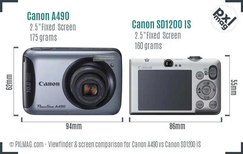 Canon A490 vs Canon SD1200 IS Screen and Viewfinder comparison Canon A490 vs Canon SD1200 IS Screen and Viewfinder comparison