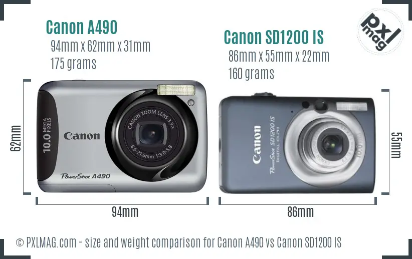 Canon A490 vs Canon SD1200 IS size comparison Canon A490 vs Canon SD1200 IS size comparison