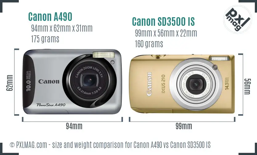 Canon A490 vs Canon SD3500 IS size comparison