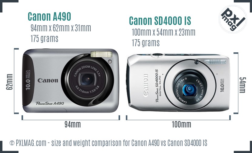 Canon A490 vs Canon SD4000 IS size comparison