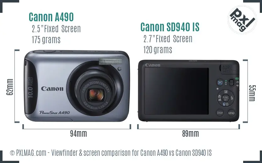 Canon A490 vs Canon SD940 IS Screen and Viewfinder comparison