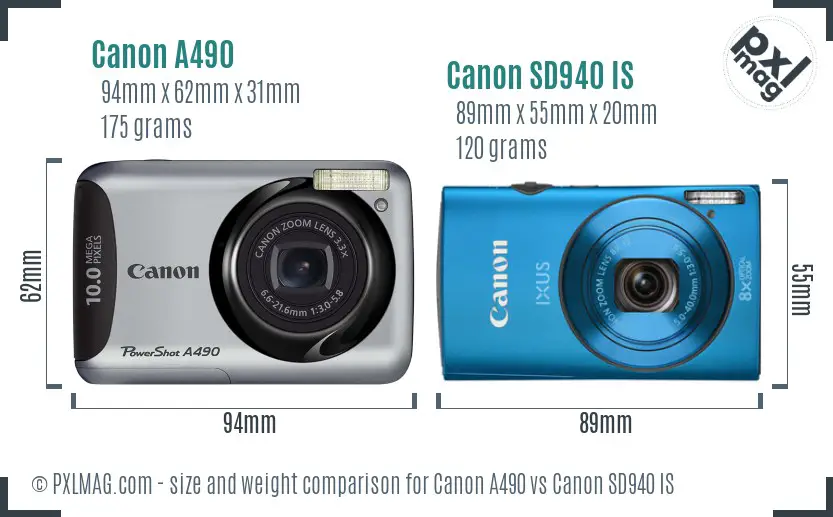 Canon A490 vs Canon SD940 IS size comparison