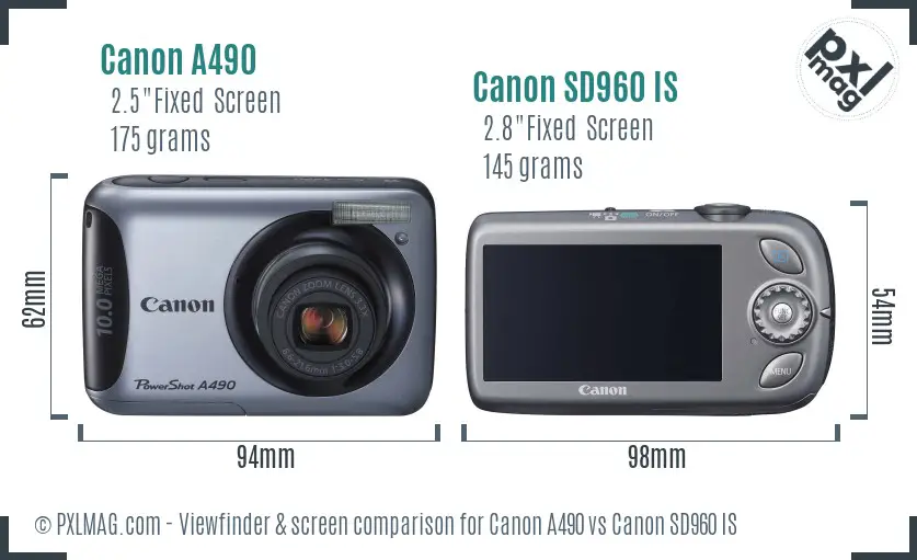 Canon A490 vs Canon SD960 IS Screen and Viewfinder comparison