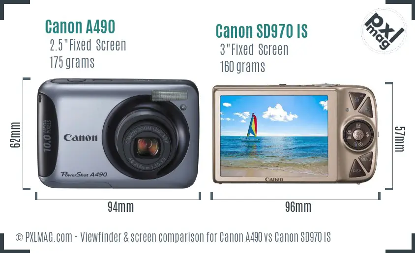 Canon A490 vs Canon SD970 IS Screen and Viewfinder comparison