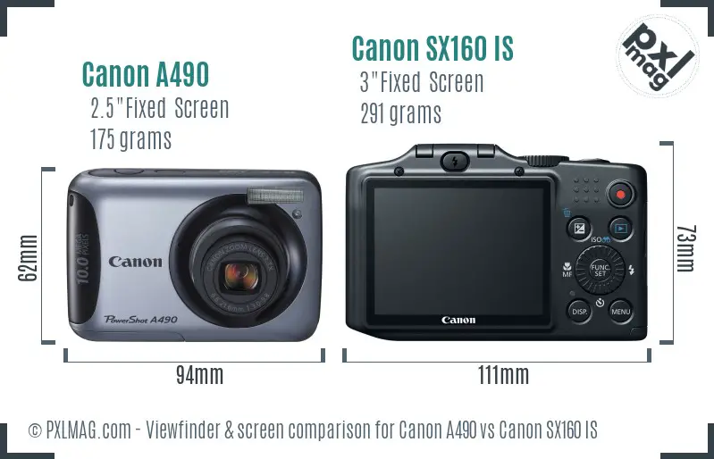 Canon A490 vs Canon SX160 IS Screen and Viewfinder comparison Canon A490 vs Canon SX160 IS Screen and Viewfinder comparison