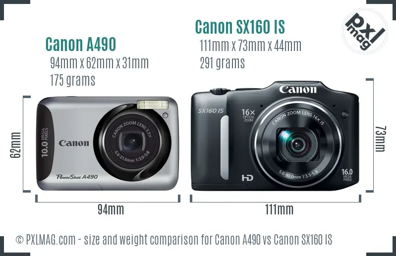 Canon A490 vs Canon SX160 IS size comparison Canon A490 vs Canon SX160 IS size comparison