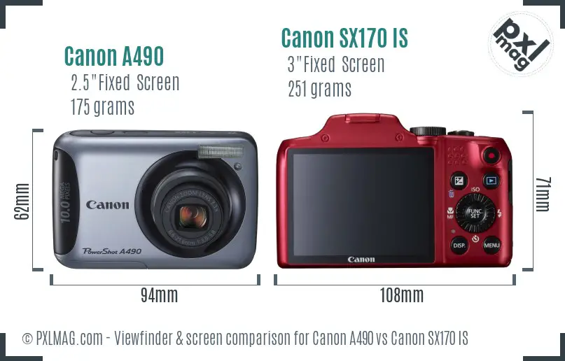 Canon A490 vs Canon SX170 IS Screen and Viewfinder comparison