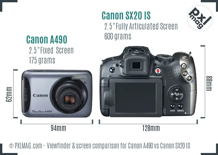Canon A490 vs Canon SX20 IS Screen and Viewfinder comparison