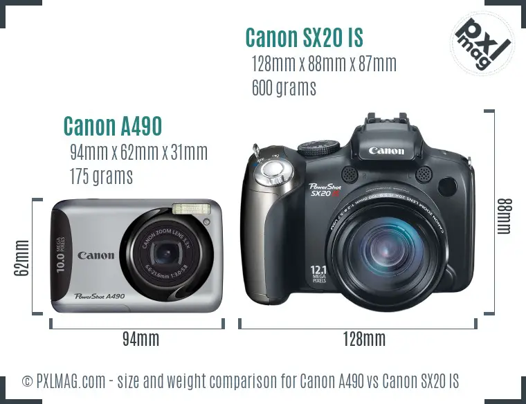 Canon A490 vs Canon SX20 IS size comparison
