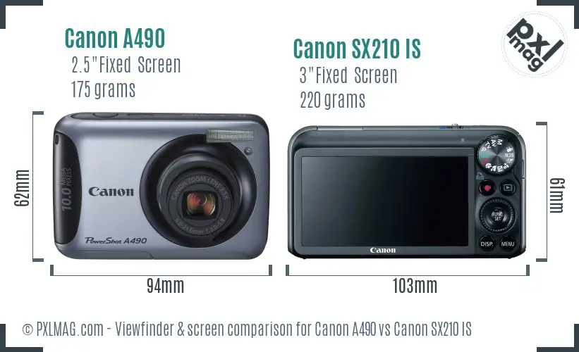 Canon A490 vs Canon SX210 IS Screen and Viewfinder comparison