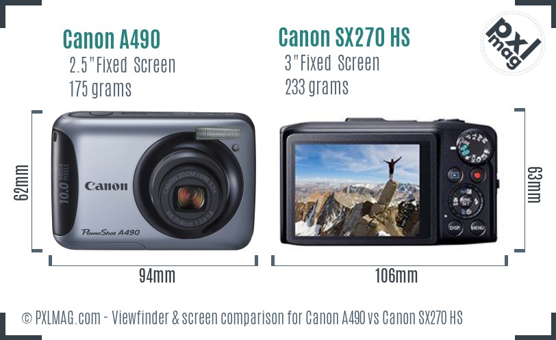 Canon A490 vs Canon SX270 HS Screen and Viewfinder comparison