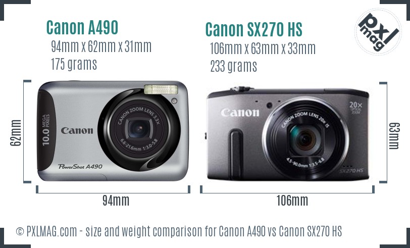 Canon A490 vs Canon SX270 HS size comparison