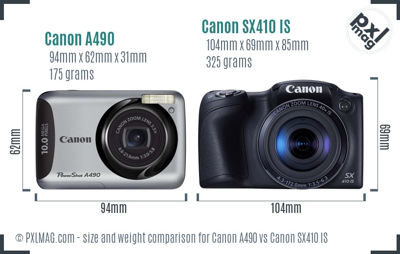 Canon A490 vs Canon SX410 IS size comparison Canon A490 vs Canon SX410 IS size comparison