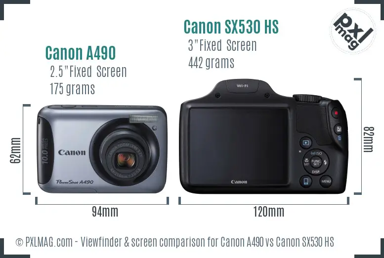 Canon A490 vs Canon SX530 HS Screen and Viewfinder comparison