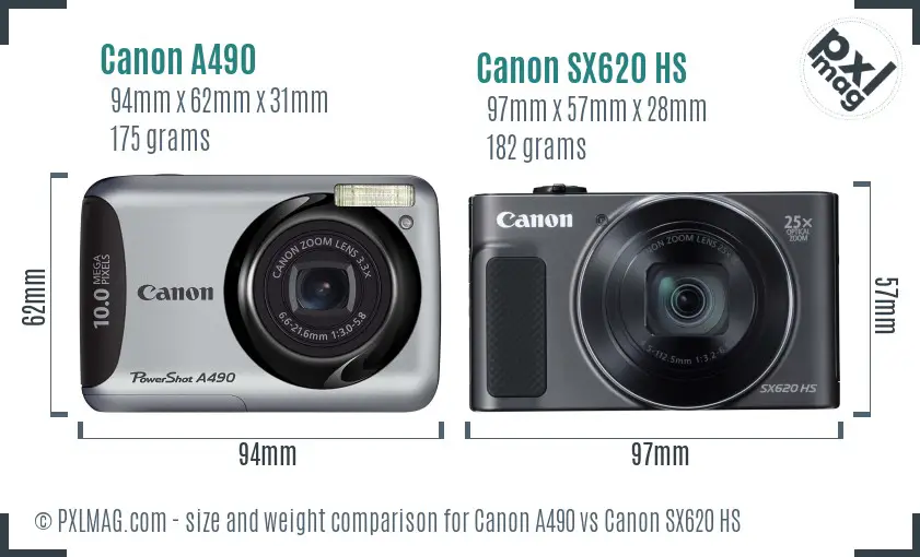 Canon A490 vs Canon SX620 HS size comparison Canon A490 vs Canon SX620 HS size comparison