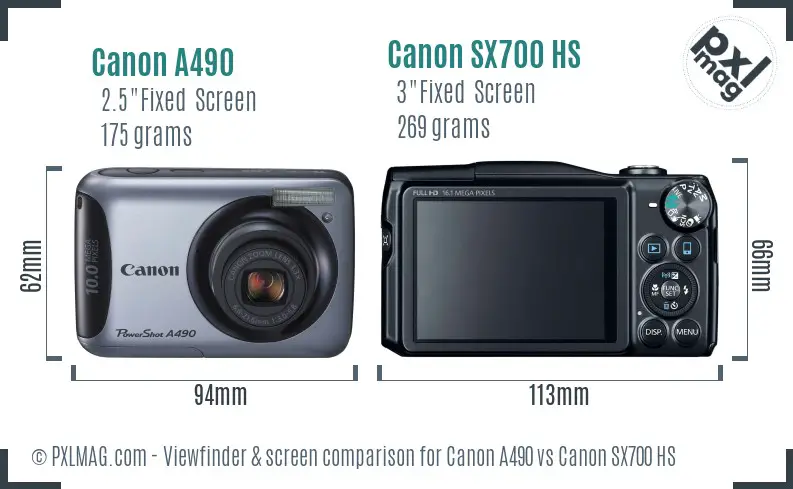 Canon A490 vs Canon SX700 HS Screen and Viewfinder comparison Canon A490 vs Canon SX700 HS Screen and Viewfinder comparison