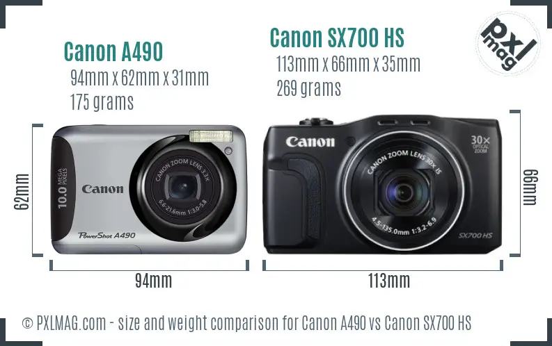 Canon A490 vs Canon SX700 HS size comparison Canon A490 vs Canon SX700 HS size comparison
