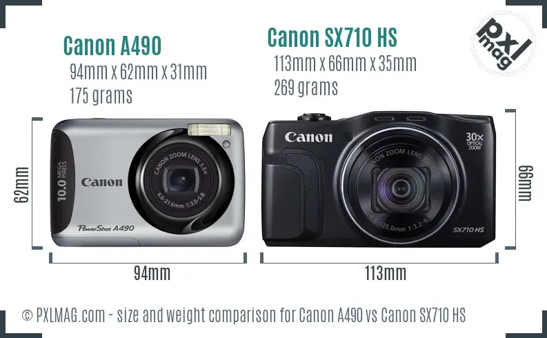 Canon A490 vs Canon SX710 HS size comparison Canon A490 vs Canon SX710 HS size comparison