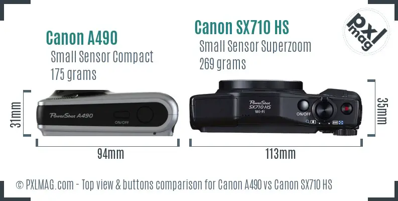 Canon A490 vs Canon SX710 HS top view buttons comparison Canon A490 vs Canon SX710 HS top view buttons comparison