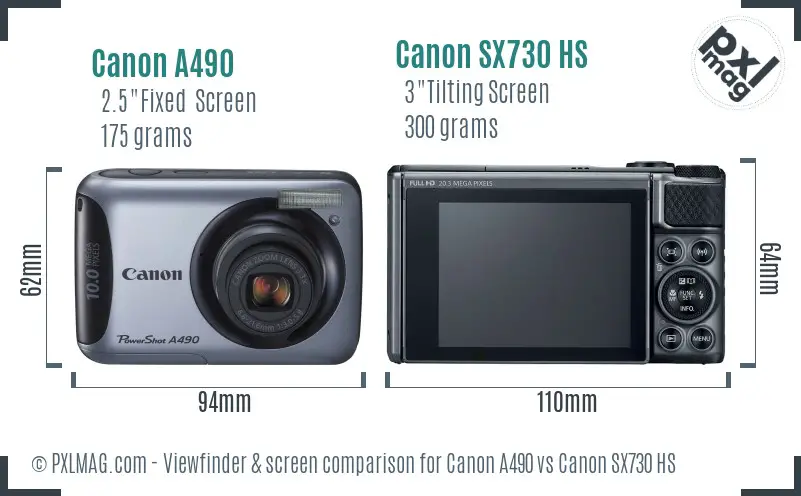 Canon A490 vs Canon SX730 HS Screen and Viewfinder comparison Canon A490 vs Canon SX730 HS Screen and Viewfinder comparison