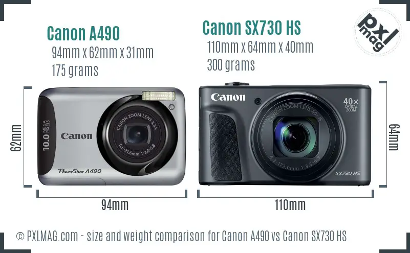Canon A490 vs Canon SX730 HS size comparison Canon A490 vs Canon SX730 HS size comparison