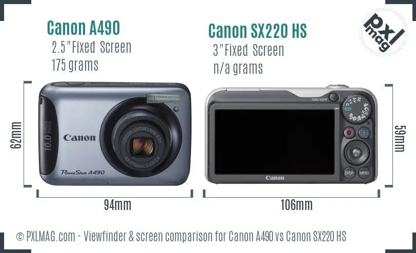 Canon A490 vs Canon SX220 HS Screen and Viewfinder comparison