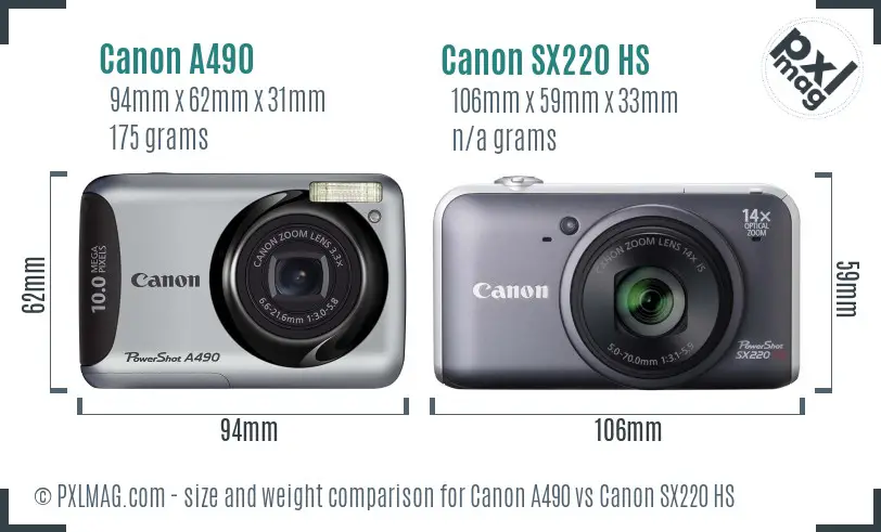 Canon A490 vs Canon SX220 HS size comparison