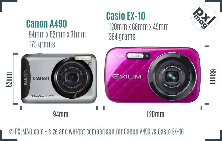 Canon A490 vs Casio EX-10 size comparison