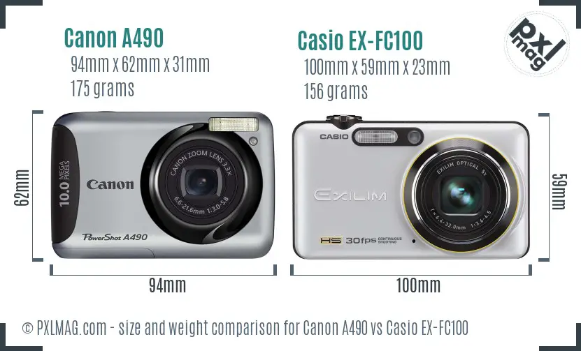 Canon A490 vs Casio EX-FC100 size comparison Canon A490 vs Casio EX-FC100 size comparison